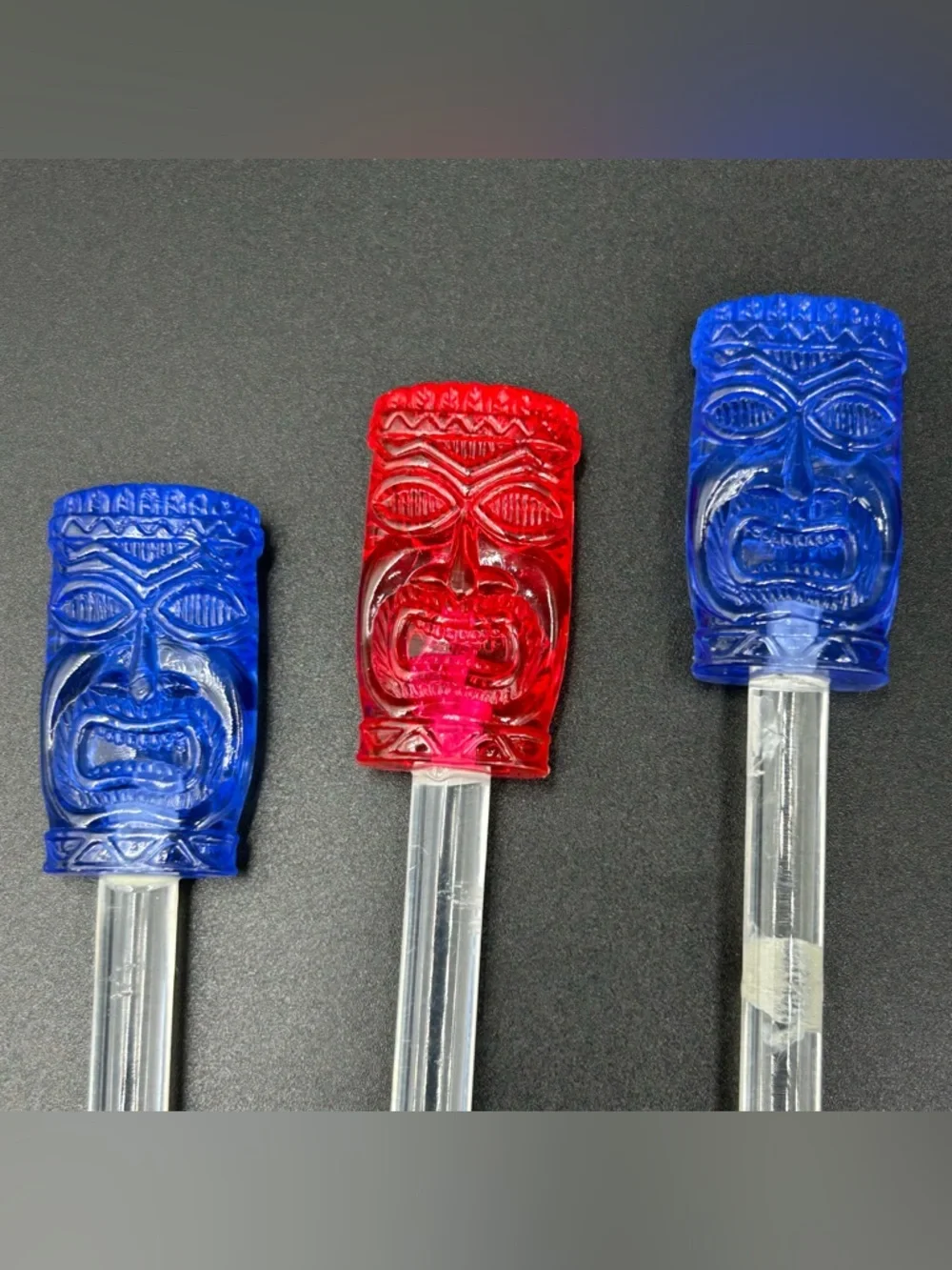 Vintage Iced Tea Spoons Set of 12 Tiki Flamingo Palm Tree Bar Swizzle Acrylic